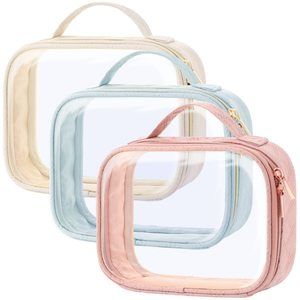 Tsa Approved Toiletry Bag, 3 Pack Clear Makeup Bags With Handle Large Opening,😺